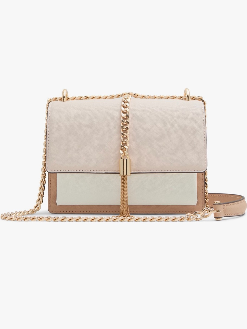 Aldo Cream and Tan Colorblock Crossbody with Gold Chain